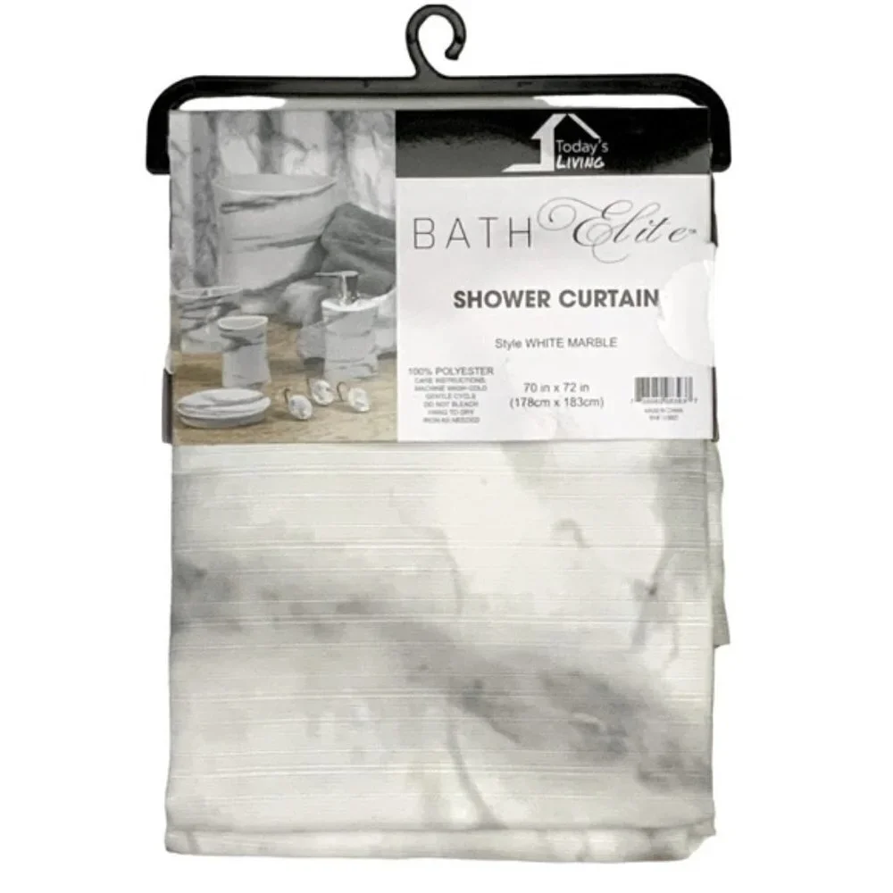 Today’s Living Marble Elite Bath Shower Curtain Easy Care Fabric White G…